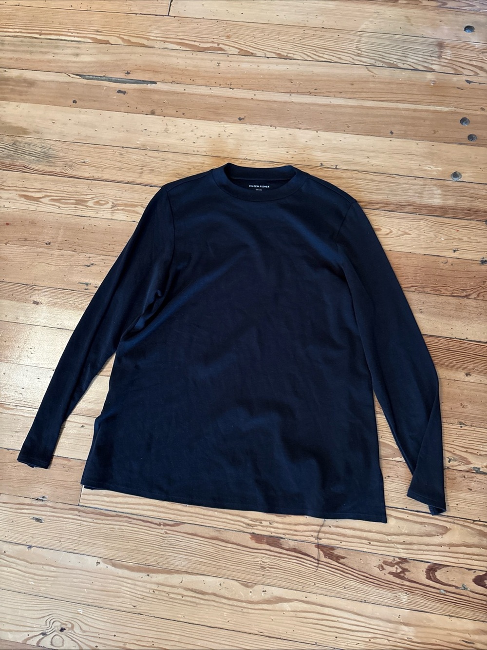 Eileen Fisher Medium M Black Organic Cotton Long Sleeve Blouse